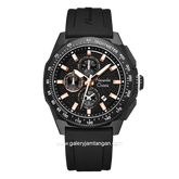 Alexandre Christie AC 6688 MC Chronograph Black Hour Marker Rosegold Rubber Strap